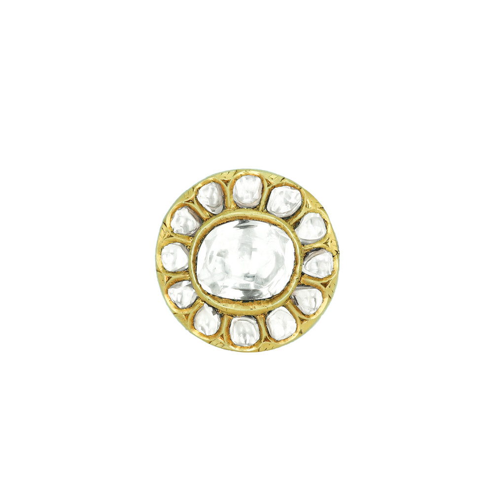 Polki Diamond Ring with Halo of Uncut Diamonds
